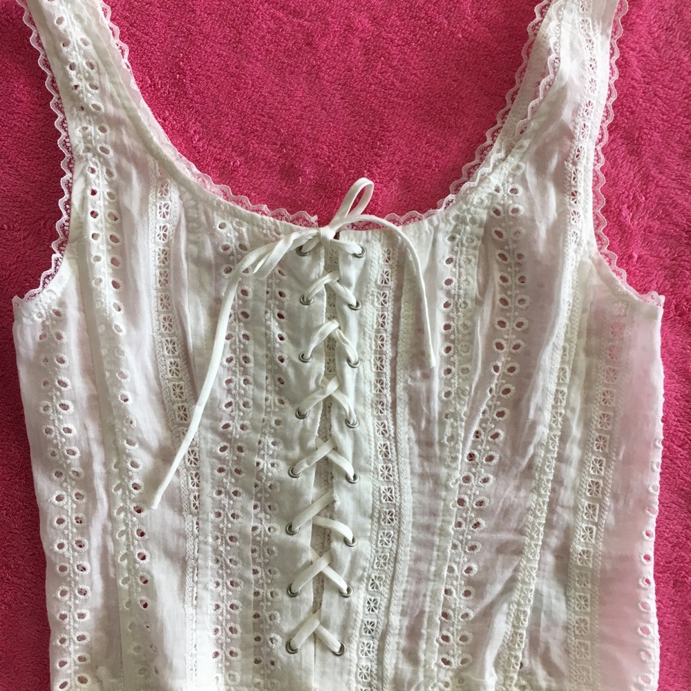 NWOT White Cotton Eyelet Corset Style Top, S